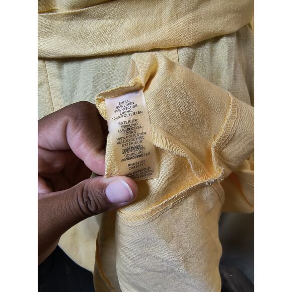 Karl Lagerfeld Paris Womens Front TIe Midi Dress Sleeveless Linen Yellow 16 - Picture 5 of 6